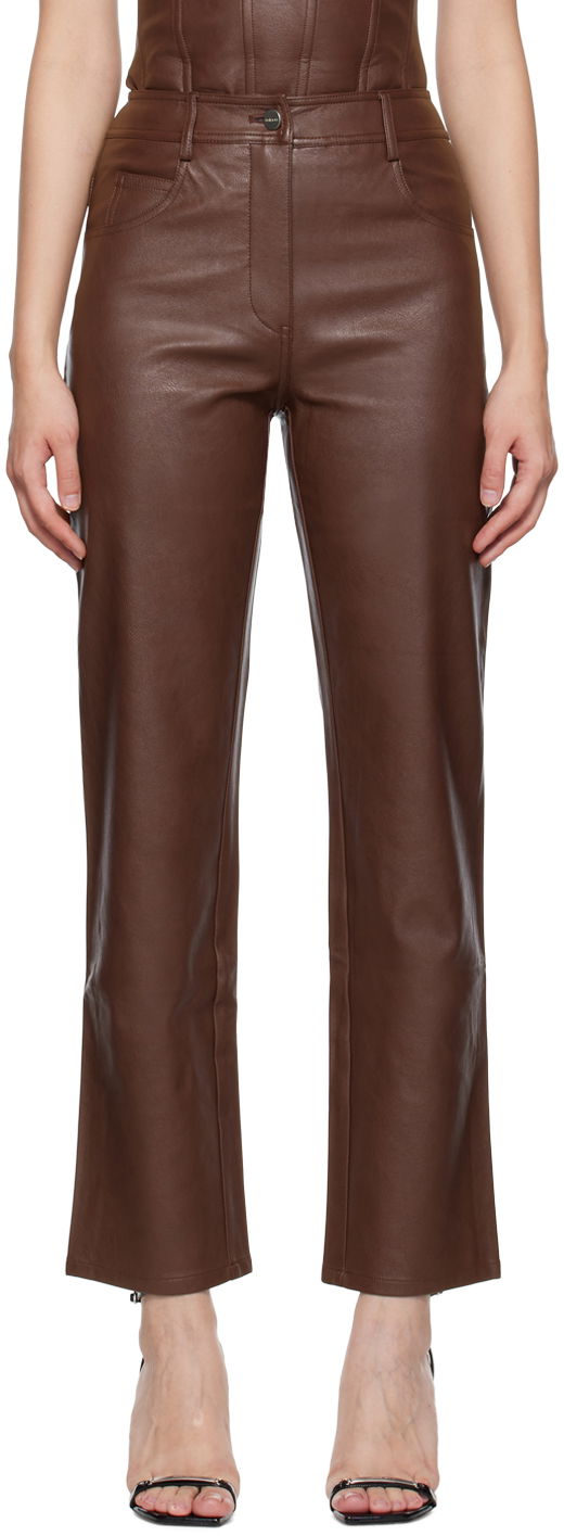 Bukser Miaou Miaou Junior Faux-Leather Straight-Leg Pants Brun | 1010-CL-BRL