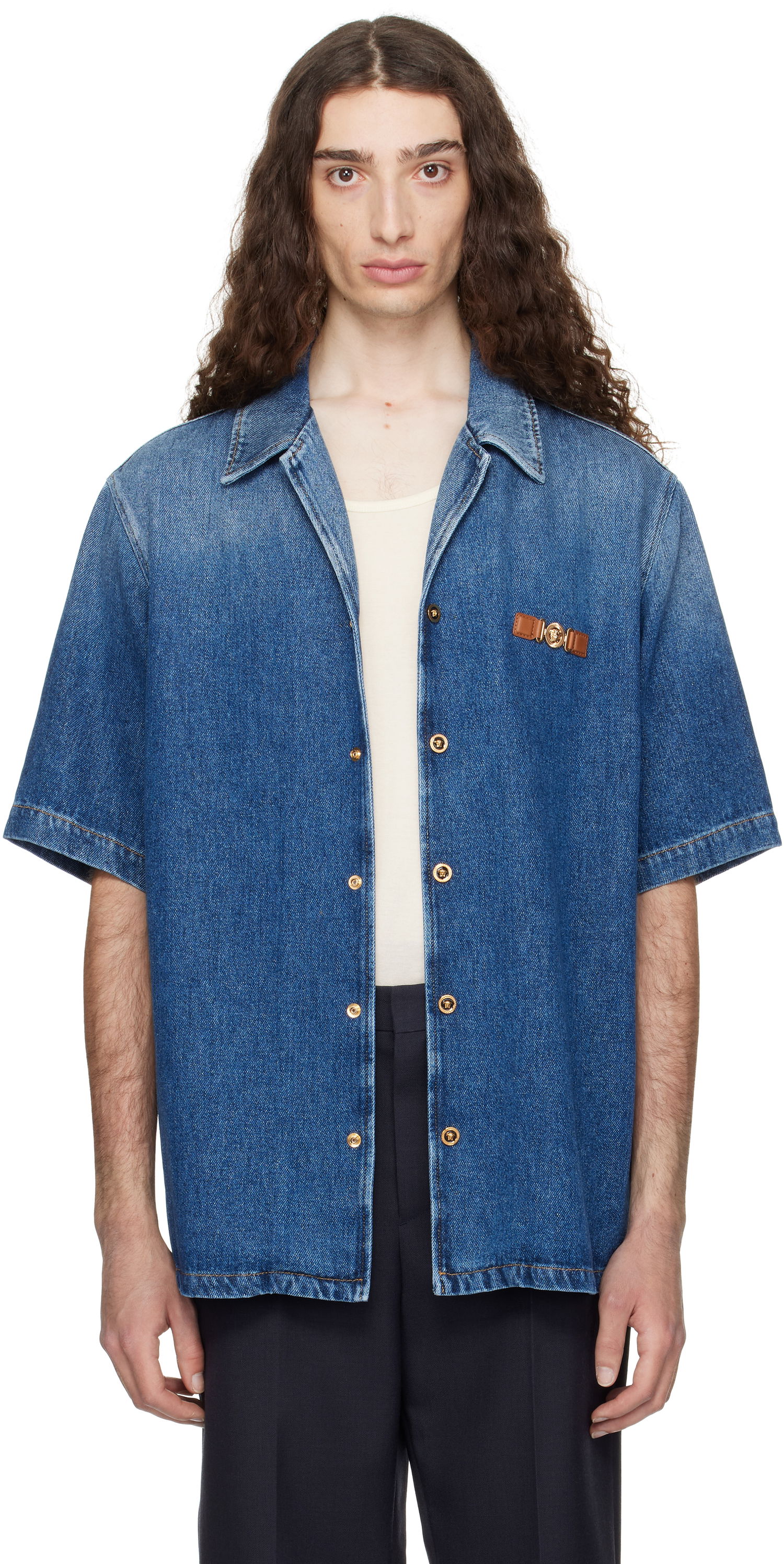Skjorte Versace Versace Medusa Biggie Denim Shirt Blå | 1020702_1A15015, 0
