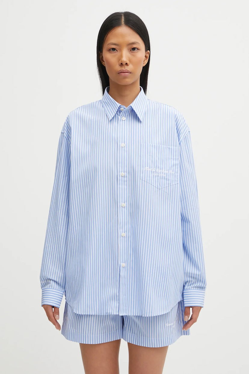 Skjorte Sporty & Rich Eden Script Oversized Relaxed Striped Classic Collar Shirt Flerfarvet | SI00760673ST61