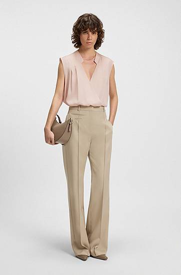 Tanktop BOSS Stretch Silk Wrap Blouse Lyserød | 50548238, 1