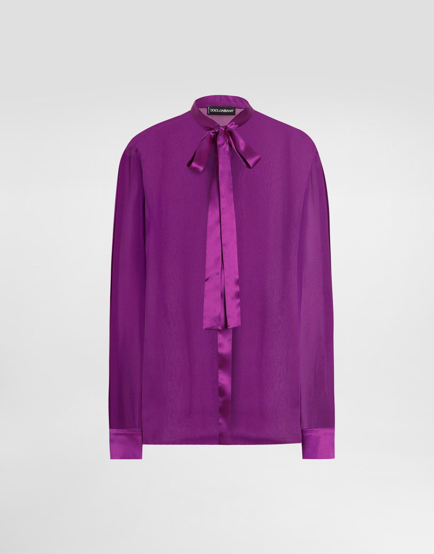 Skjorte Dolce & Gabbana Dolce & Gabbana Chiffon Shirt with Satin Bow Lilla | F5S81TFU1ATF0571, 0