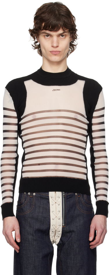 Sweater Jean Paul Gaultier Jean Paul Gaultier Bi-Material Marinière Striped Sweater Sort | 25/33-F-PL069-T574-0100, 0