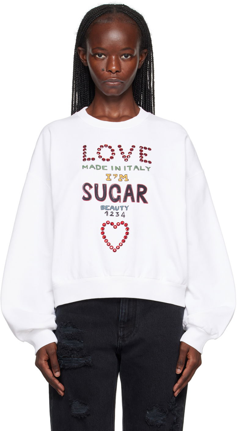 Sweatshirt Dolce & Gabbana White Crystal-Cut Sweatshirt Hvid | F9Q92Z GDBT3, 0