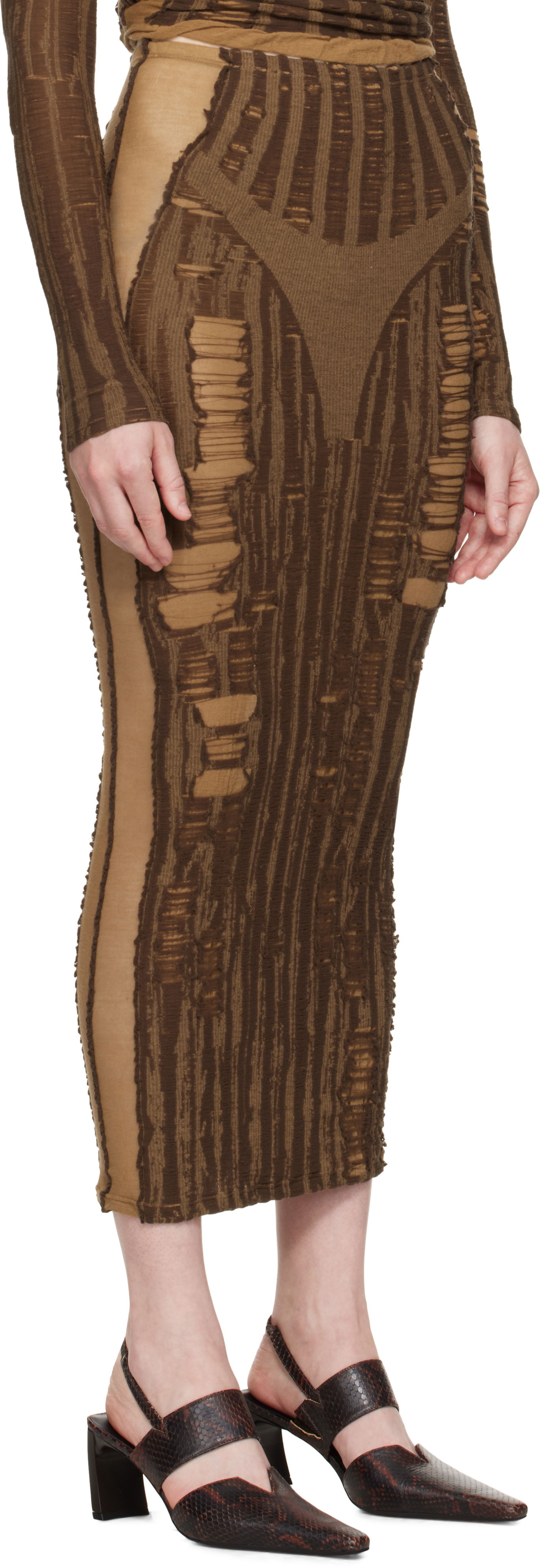 Nederdel Diesel Diesel M-Calina Distressed Midi Skirt Brun | A19220 0BJBI, 1