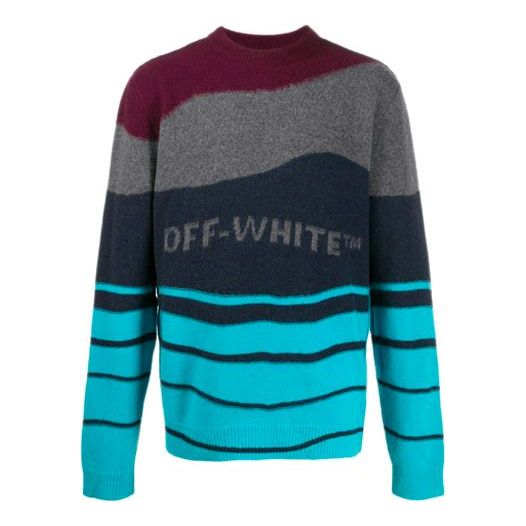 Sweater Off-White Stripe Knit Colorblock Sweater Blå | OMHE034R20E370252408