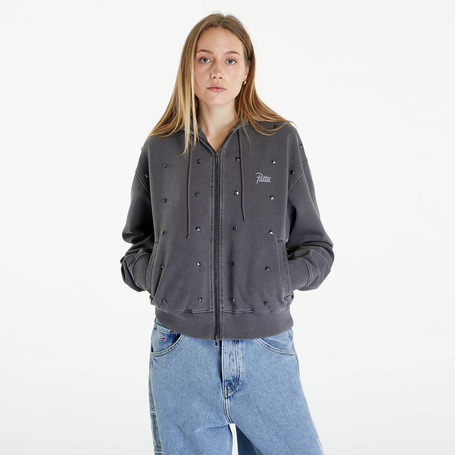 Sweatshirt Patta Studded Washed Zip Up Hoodie Grå | POC-SS24-2010-331-0238-055, 0