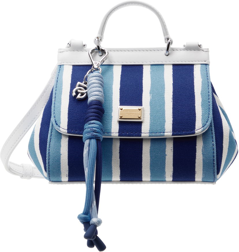 Håndtaske Dolce & Gabbana Dolce&Gabbana Sicily Striped Canvas Crossbody Bag Blå | EB0003 AD591