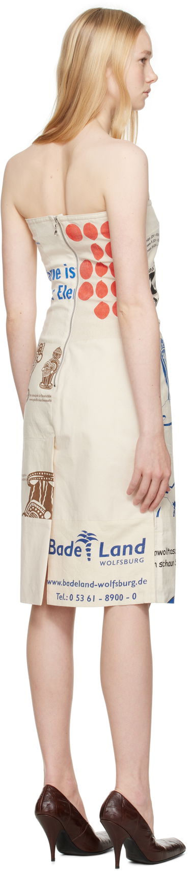 Kjole Marine Serre Marine Serre Regenerated Tote Bags Bustier Midi Dress Beige | WDR358A UWOV0009, 2