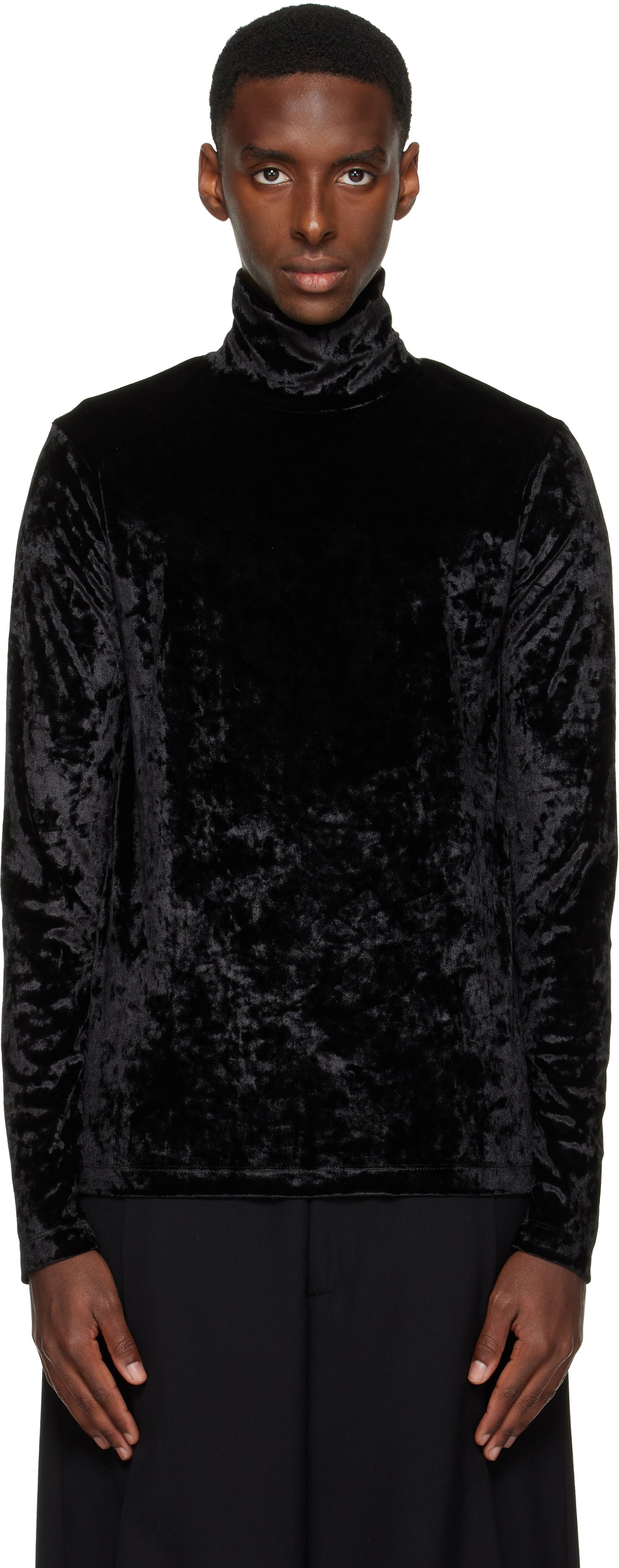 Sweater Dries Van Noten Dries Van Noten Crushed Velvet Long Sleeve High Neck Top Sort | 252-021128-2329, 0