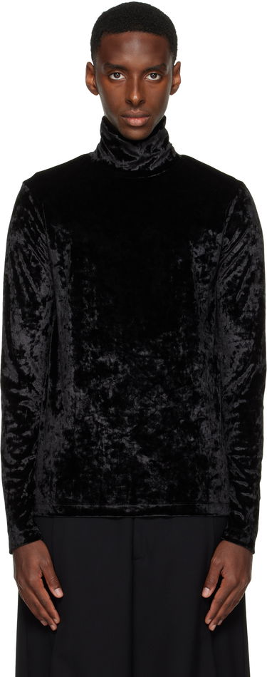 Sweater Dries Van Noten Dries Van Noten Crushed Velvet Long Sleeve High Neck Top Sort | 252-021128-2329, 0