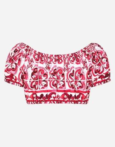 Crop top Dolce & Gabbana Majolica-print Poplin Crop Top Lyserød | F755RTHH5BAHE3TN, 1