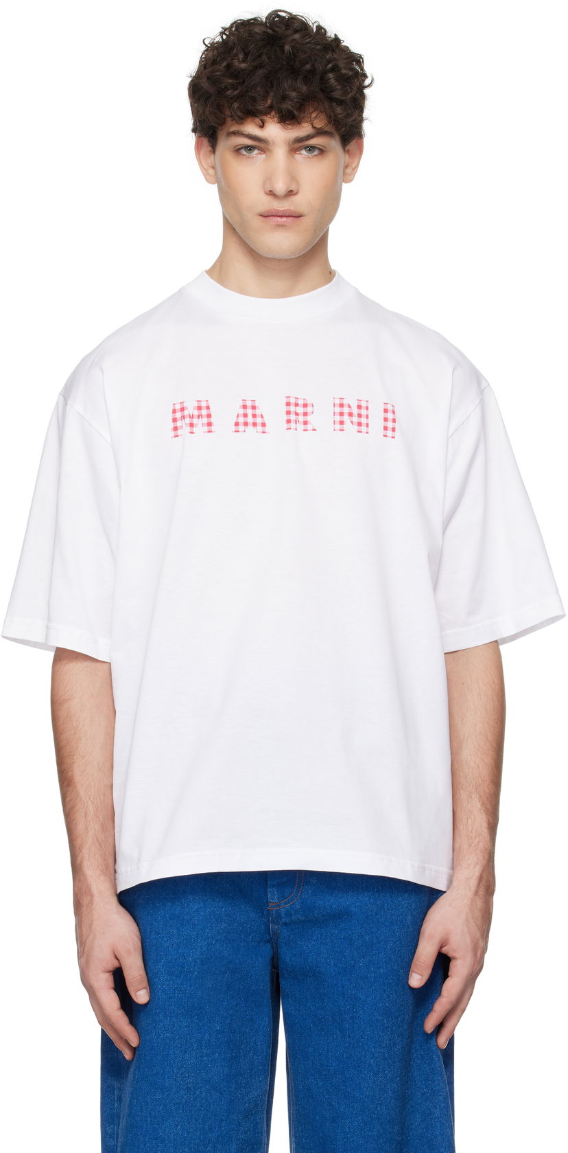 T-shirt Marni Marni Checked Logo T-Shirt Hvid | HUMU0223GP USCX52
