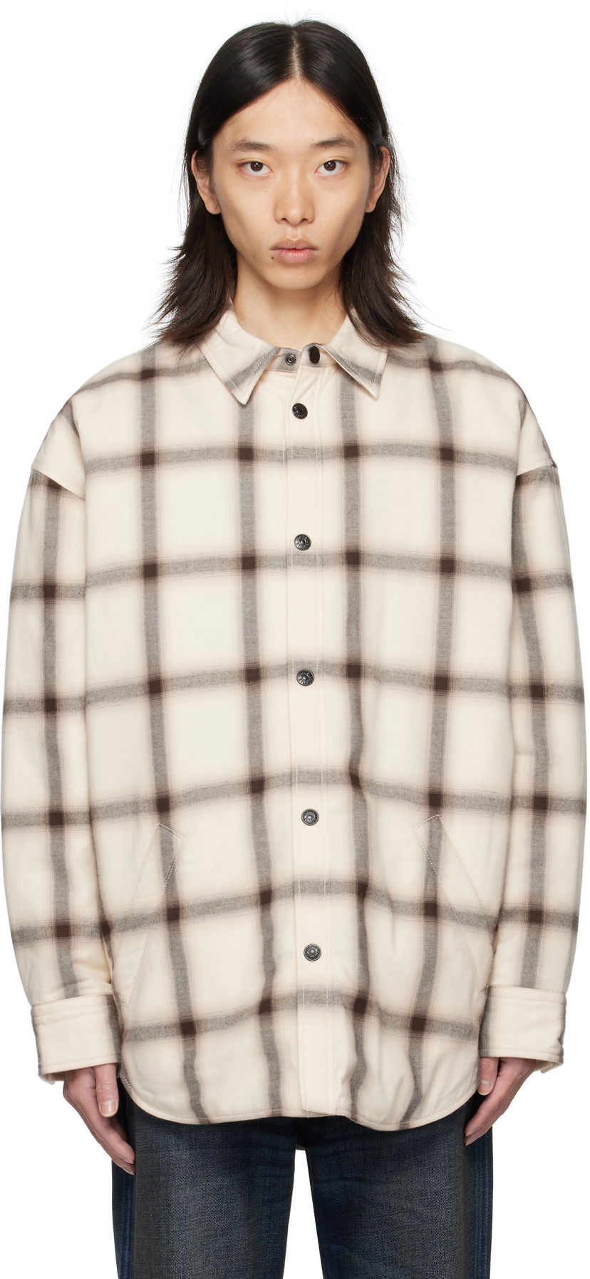 Skjorte Acne Studios Acne Studios Flannel Button-Up Overshirt Beige | B90845-