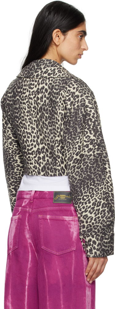 Bomberjakke GANNI Ganni Leopard Print Curve Sleeve Cropped Jacket Beige | W0235, 2