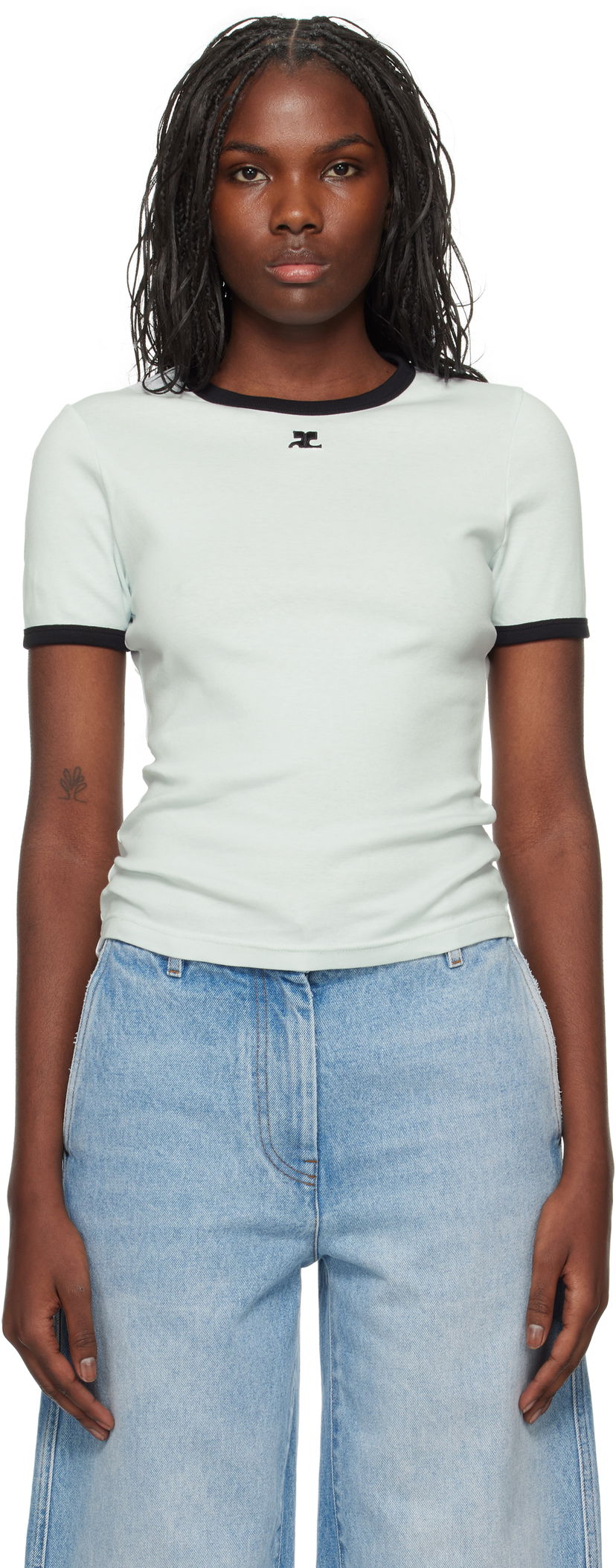 T-shirt Courrèges Signature Contrast T-Shirt Grøn | 223JTS017JS0070