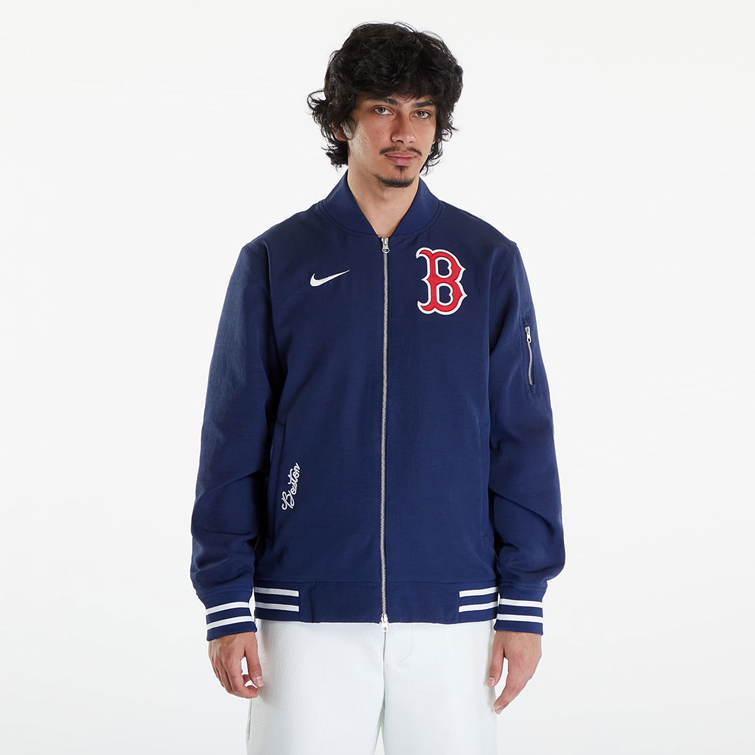 Bomberjakke Nike AC Bomber Jacket Boston Red Sox Midnight Navy/ Midnight Navy/ White Mørkeblå | 015D-11AB-BQ-132, 0