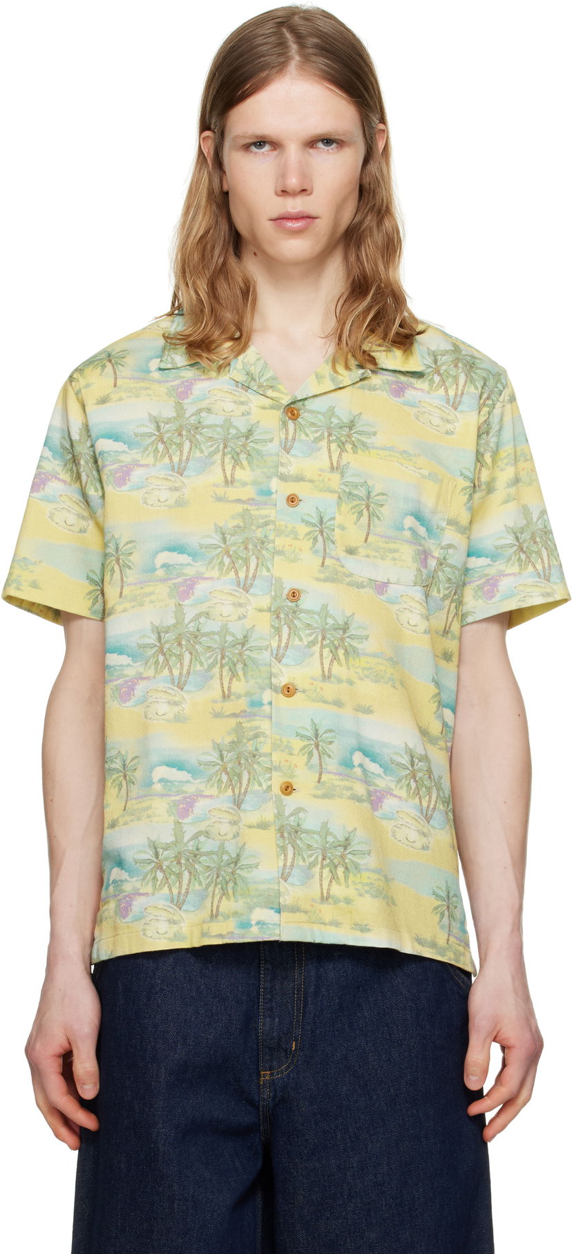 Skjorte Nudie Jeans Nudie Jeans Arvid Pearls Print Shirt Gul | 140878
