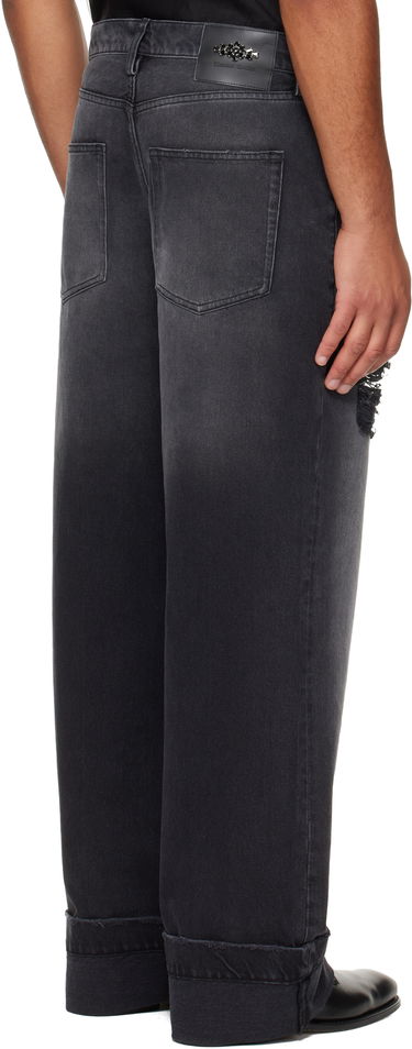 Jeans Simone Rocha Simone Rocha Embellished Distressed Wide-Leg Cuffed Jeans Sort | 4161B 1239D, 2