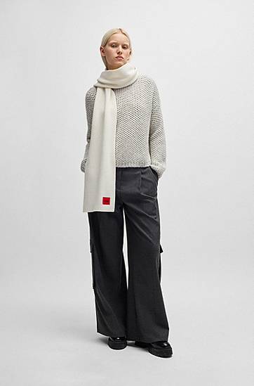Tørklæde BOSS HUGO Ribbed Wool-Blend Scarf Hvid | 50502605, 1