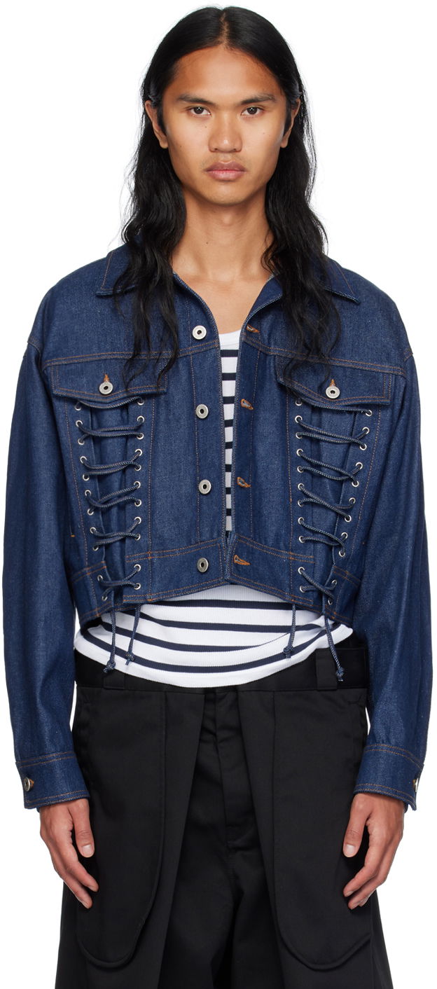 Jakke Jean Paul Gaultier Jean Paul Gaultier Lace-Up Cropped Denim Jacket Blå | 24/30-F-VE067-D015-55