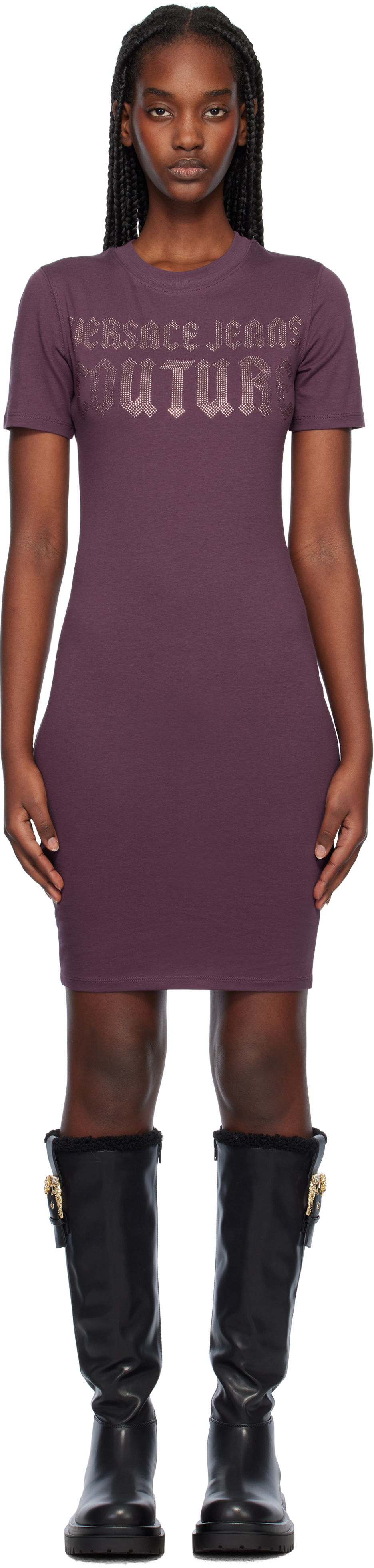 Kjole Versace Gothic Logo Purple Mini Dress Bourgogne | E77HAOL00_ECJ02L, 0