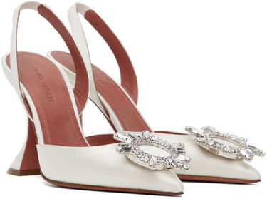 Sneakers og sko Amina Muaddi Sling Back Heels With Crystal Buckle Hvid | BEGUM SLING CL SATIN, 3