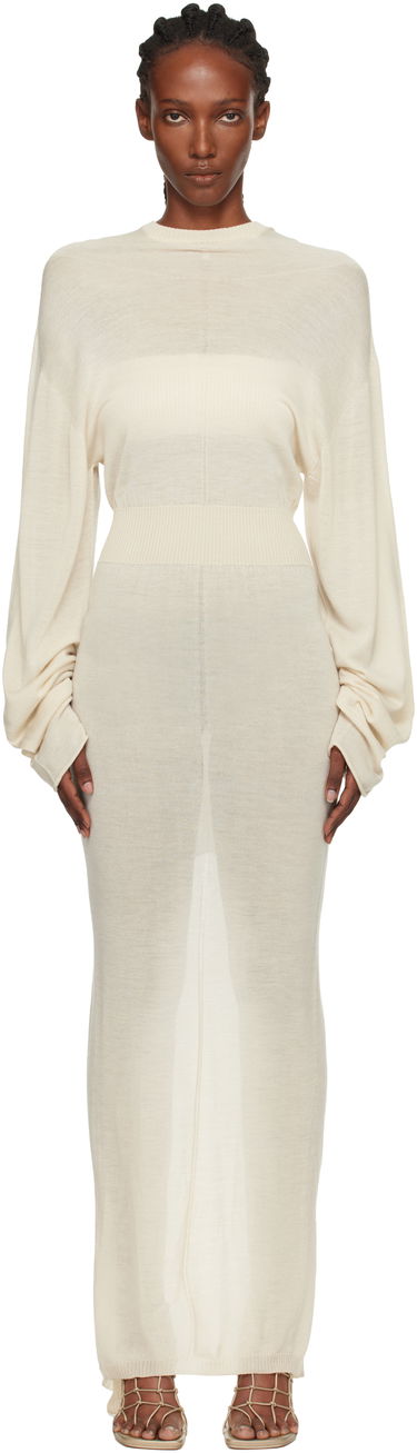 Kjole Rick Owens Concordians Knit Hooded Maxi Dress Beige | RP02E4649 M, 0