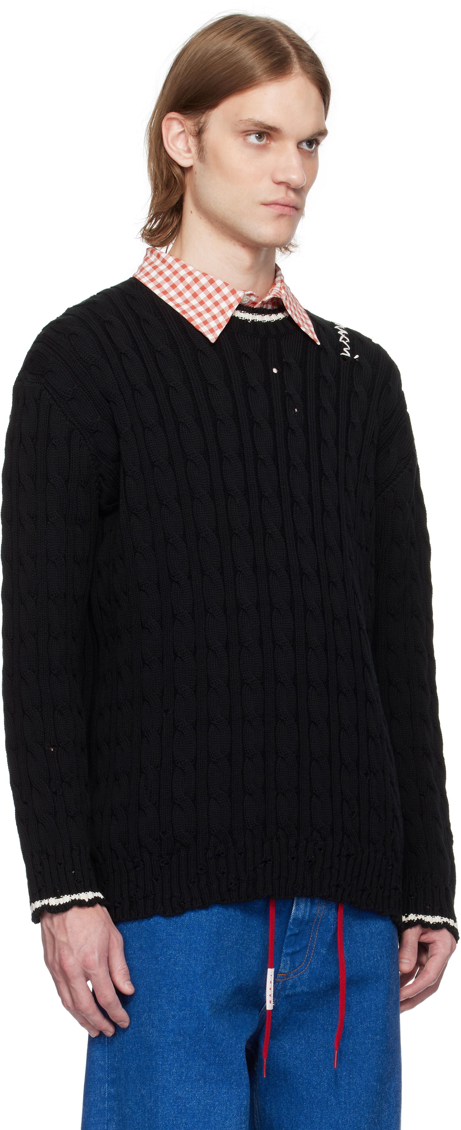 Sweater Marni Marni Dishevelled Cable Knit Sweater Sort | POMG0071EQ UFC656, 1