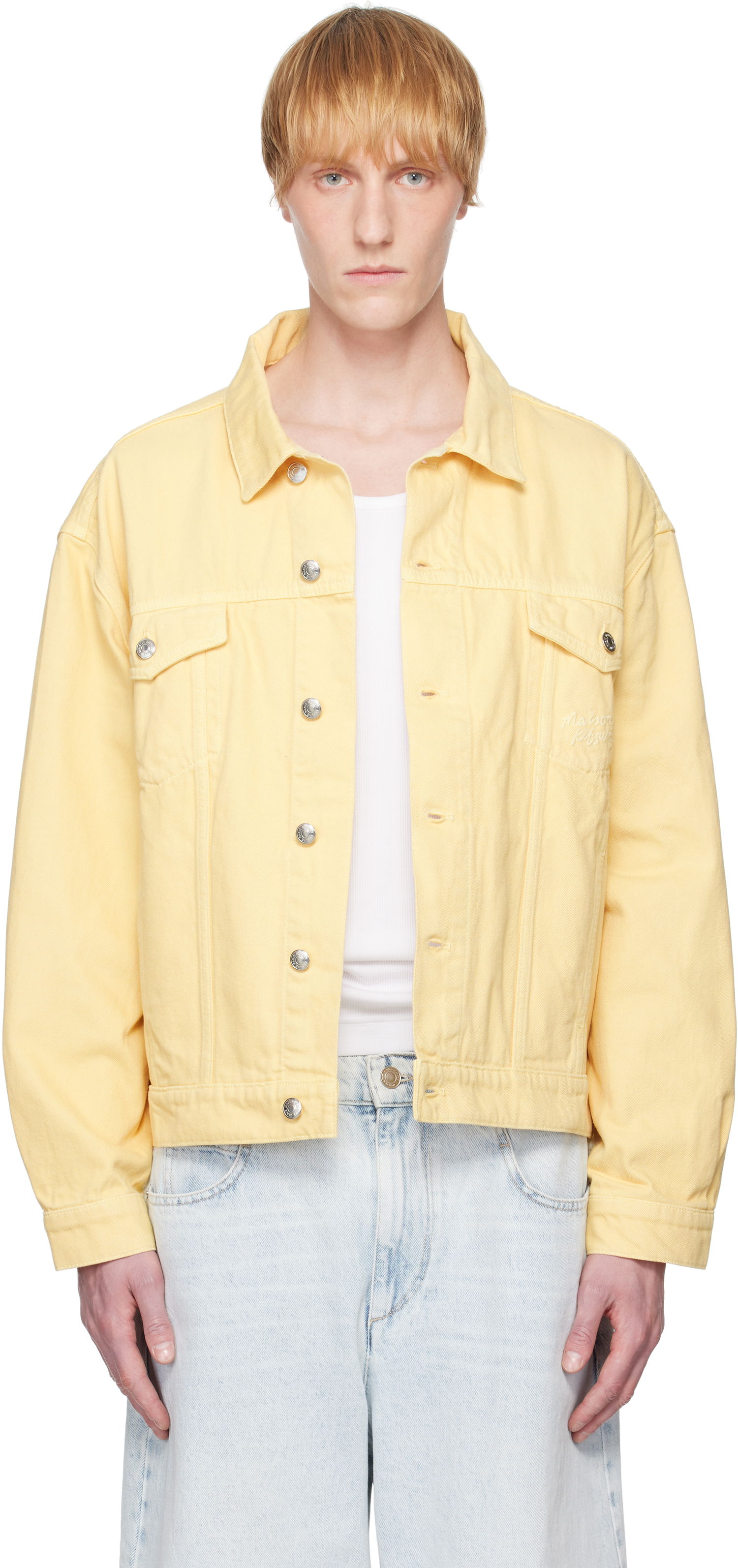 Jakke MAISON KITSUNÉ Maison Kitsuné Trucker Denim Jacket Gul | OM02103WD4012, 0