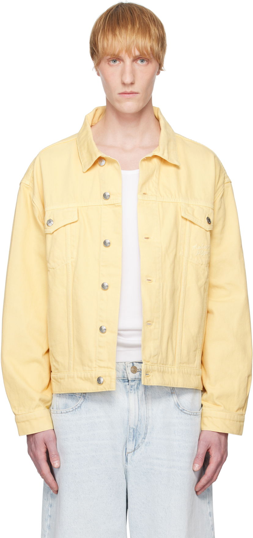 Jakke MAISON KITSUNÉ Maison Kitsuné Trucker Denim Jacket Gul | OM02103WD4012