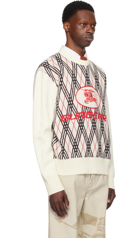 Sweater Burberry Burberry Argyle Check Wool Blend Sweater Hvid | 8110554, 1