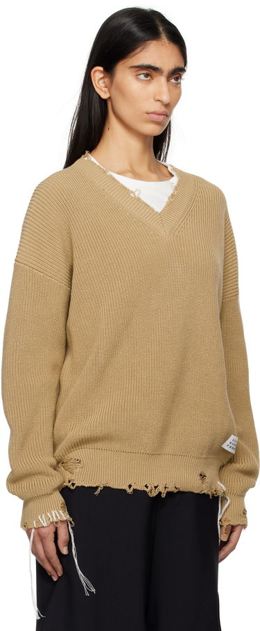 Sweater Maison Margiela MM6 Maison Margiela Eaten Knit V-Neck Sweater Beige | SH0HN0001 M13089, 1