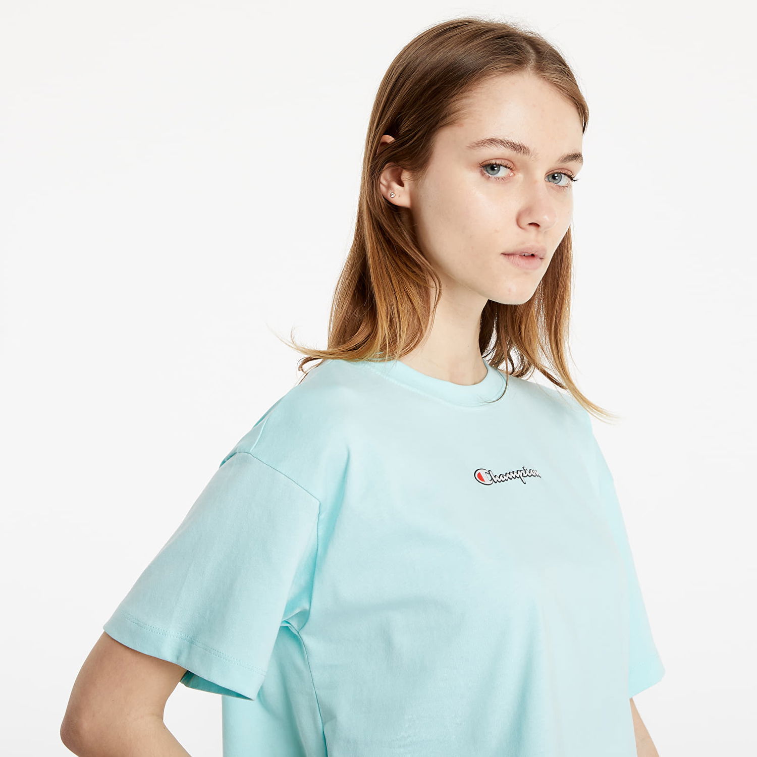 T-shirt Champion Rochester Logo Crop Top T-Shirt Turkis | 112652 S21 BS134, 1