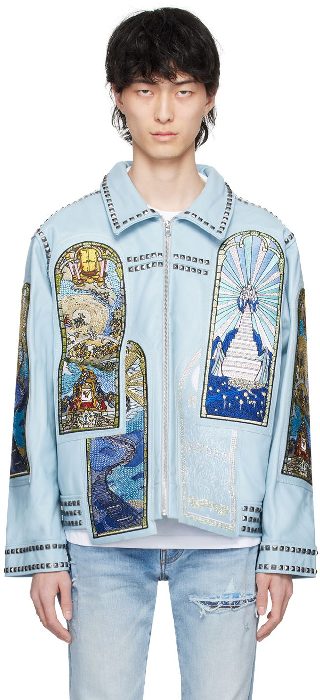 Jakke Who Decides War Eternity Stained-Glass Embroidered Studded Leather Jacket Blå | 1131110008SS24