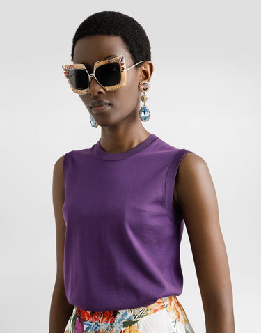 Tanktop Dolce & Gabbana Dolce & Gabbana Silk Tank Top with Brooch Lilla | FXT02TJBSO1F0257, 3