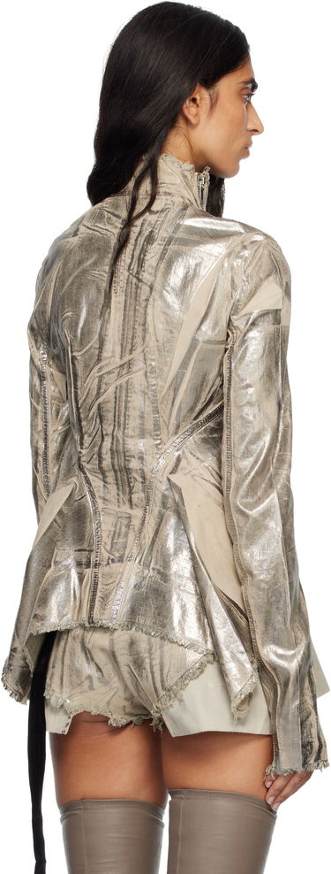 Jakke Rick Owens Concordians Naska Gary Metallic Crinkled Denim Jacket Metalisk | DS02E7703 SDPF, 2