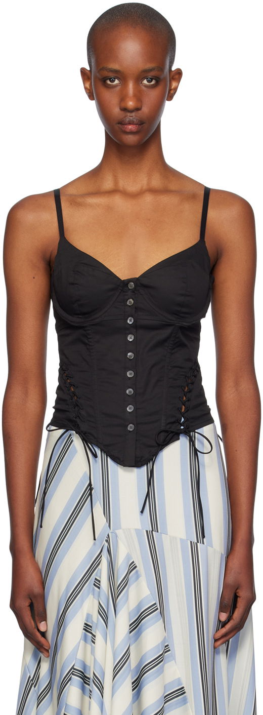 Tanktop Miaou Miaou Christina Lace-Up Corset Top Sort | 7150SPSBLK