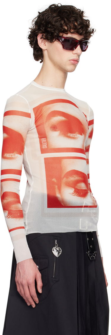 T-shirt Jean Paul Gaultier Jean Paul Gaultier 'The Eyes And Lips' Mesh Long Sleeve T-Shirt Hvid | 24/30-F-TO209-T553-013014, 3