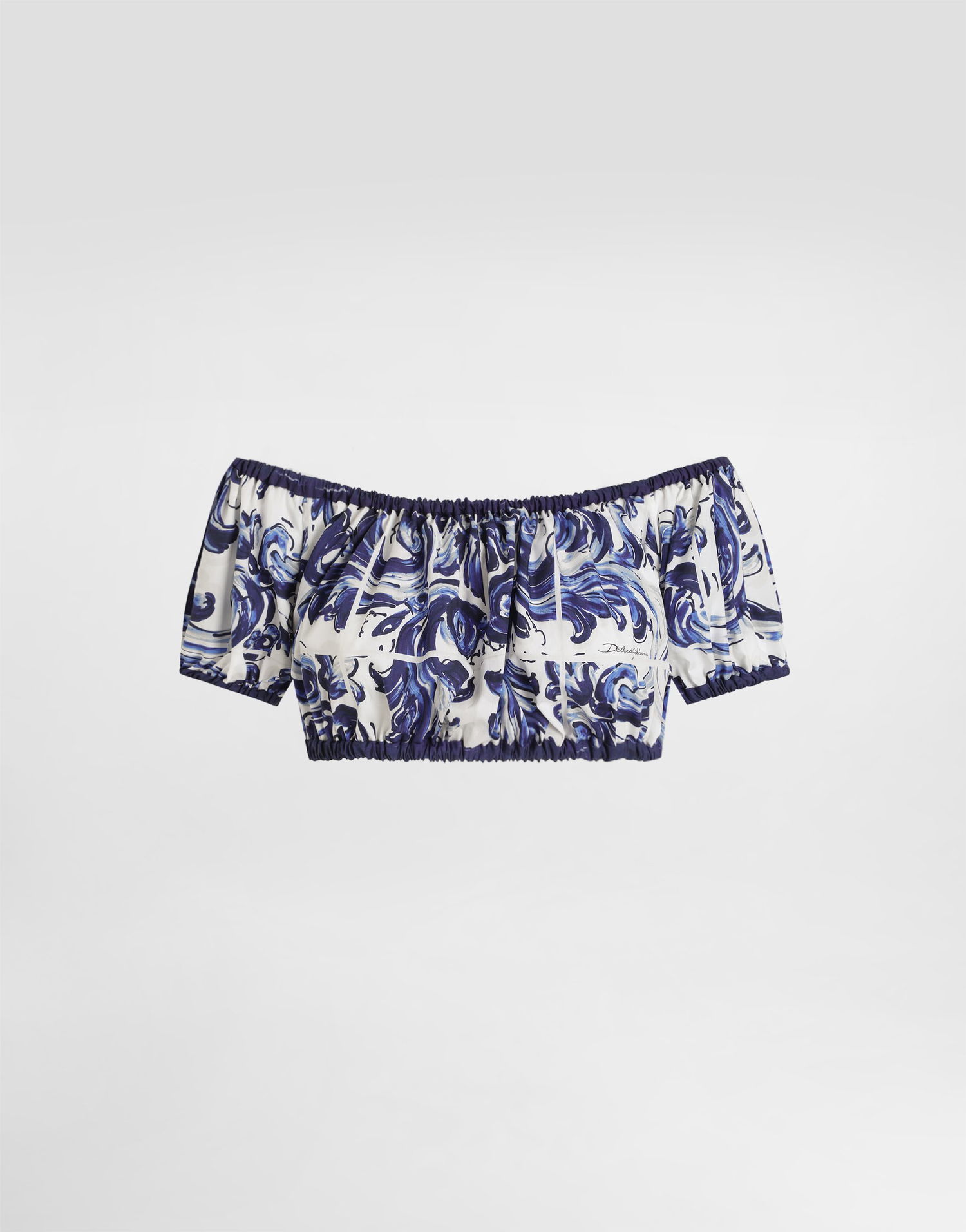 Crop top Dolce & Gabbana Dolce & Gabbana Majolica-Print Off-The-Shoulder Cotton Crop Top Blå | I7S12WFI5JKHB5DQ, 0