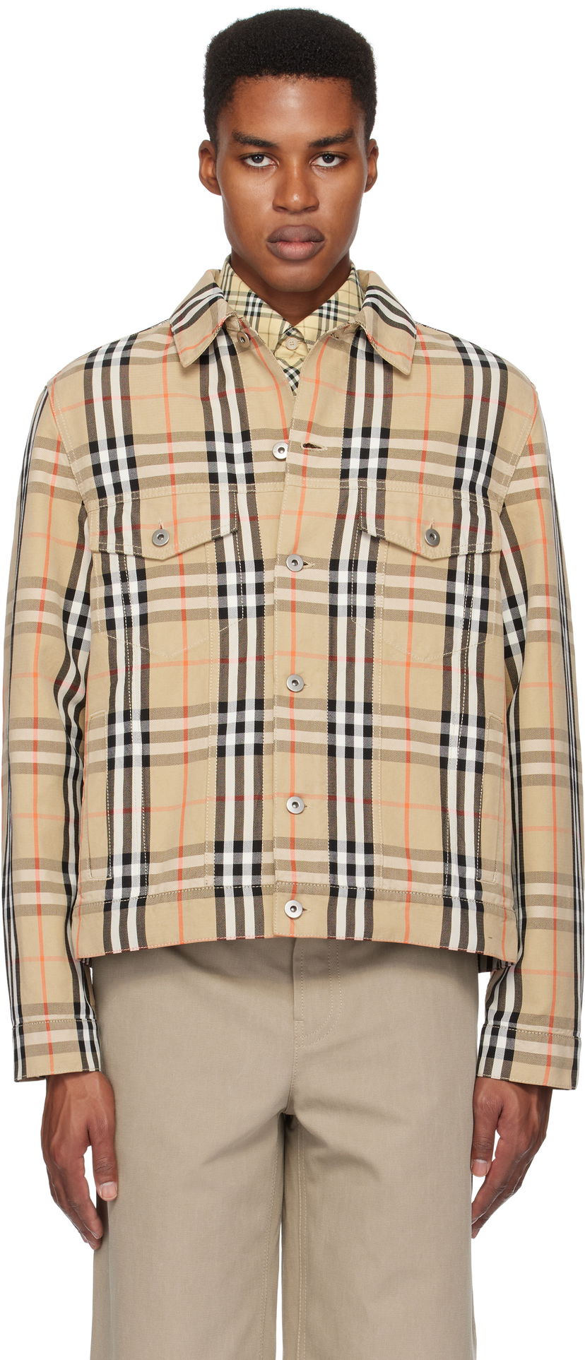 Jakke Burberry Check Cotton Jacket Beige | 8097582