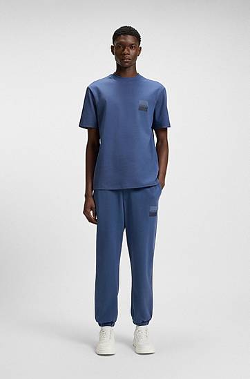 Joggingbukser BOSS HUGO Cotton-Terry Tracksuit Bottoms with Split Logo Blå | 50542866, 1