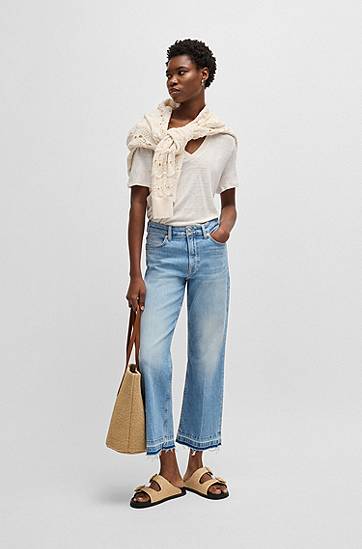 T-shirt BOSS Linen V-Neck Tee Hvid | 50538645, 1