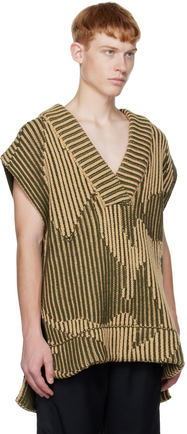 Sweater Feng Chen Wang Feng Chen Wang Jacquard Oversized V-Neck Vest Beige | FUF14KT06, 1