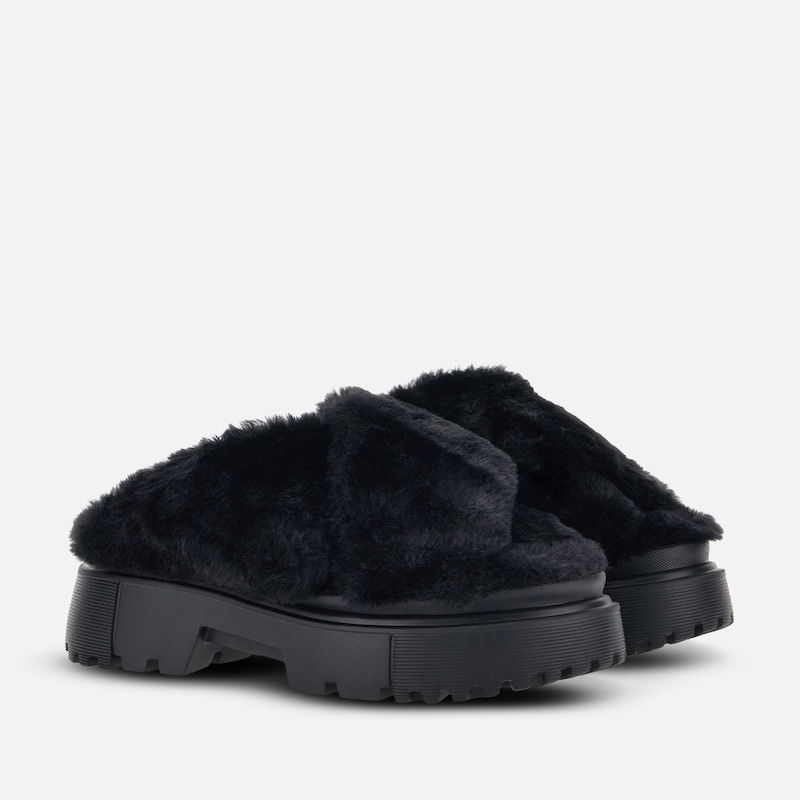 Sneakers og sko Hogan Hogan H644 Chunky Faux Fur Mule Sort | HXW6440FC303H6B999, 1