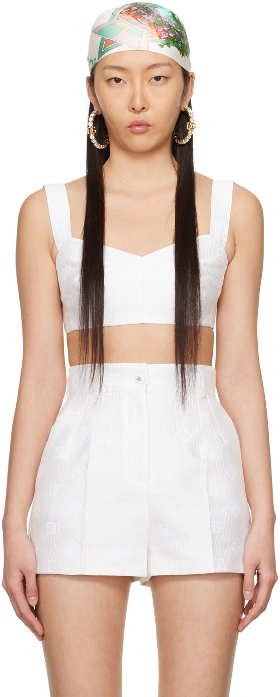 Tanktop Dolce & Gabbana Jacquard Tank Top Hvid | F7Q34T HJMOW, 0