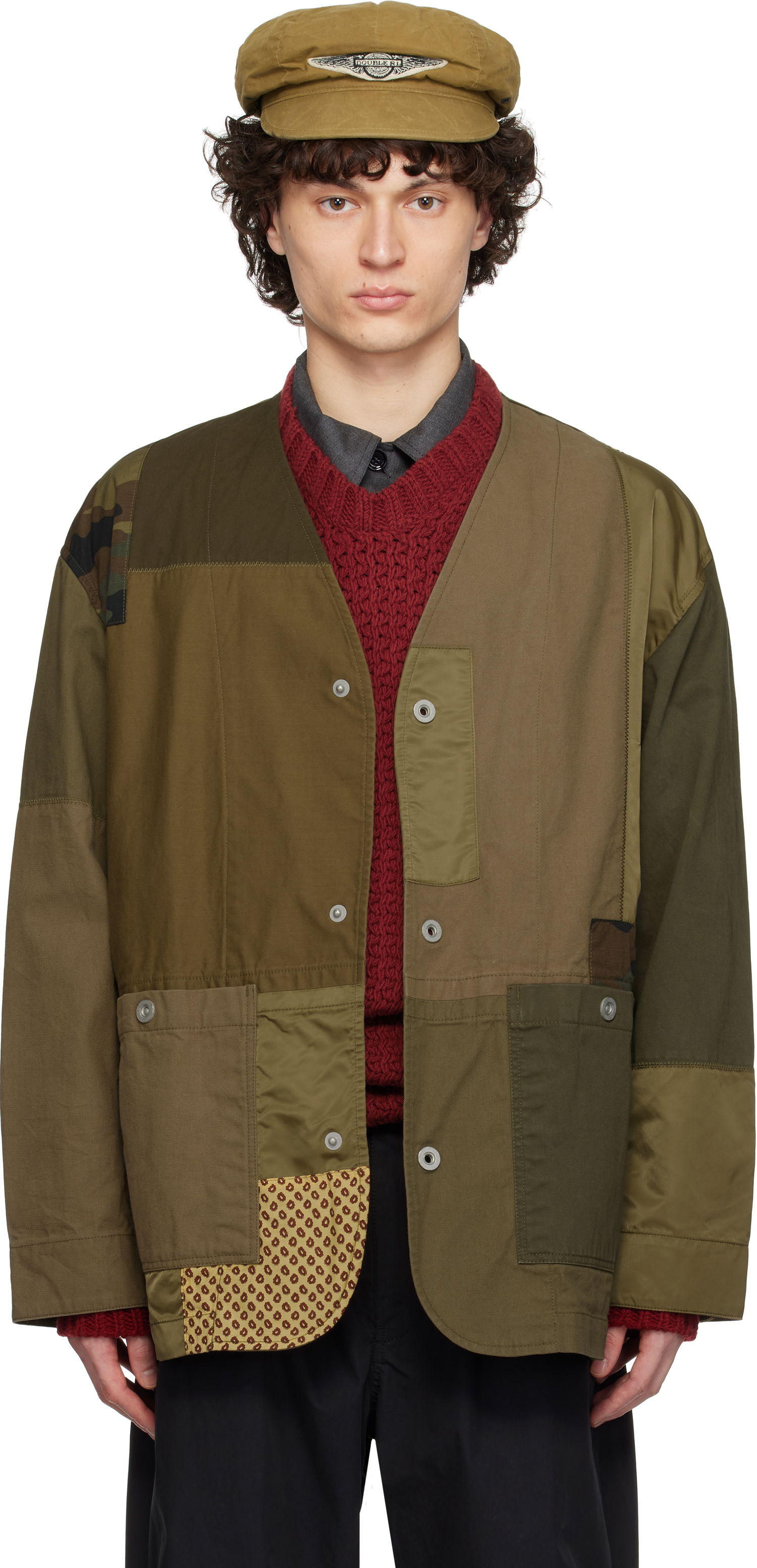 Vindjakke Comme des Garçons Homme Multi Fabric Mix Jacket Grøn | HO-J017-051, 0