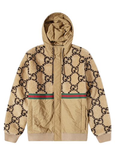Parka Gucci Jumbo GG Fleece Panel Hooded Jacket Beige | 706419-XJETL-2066