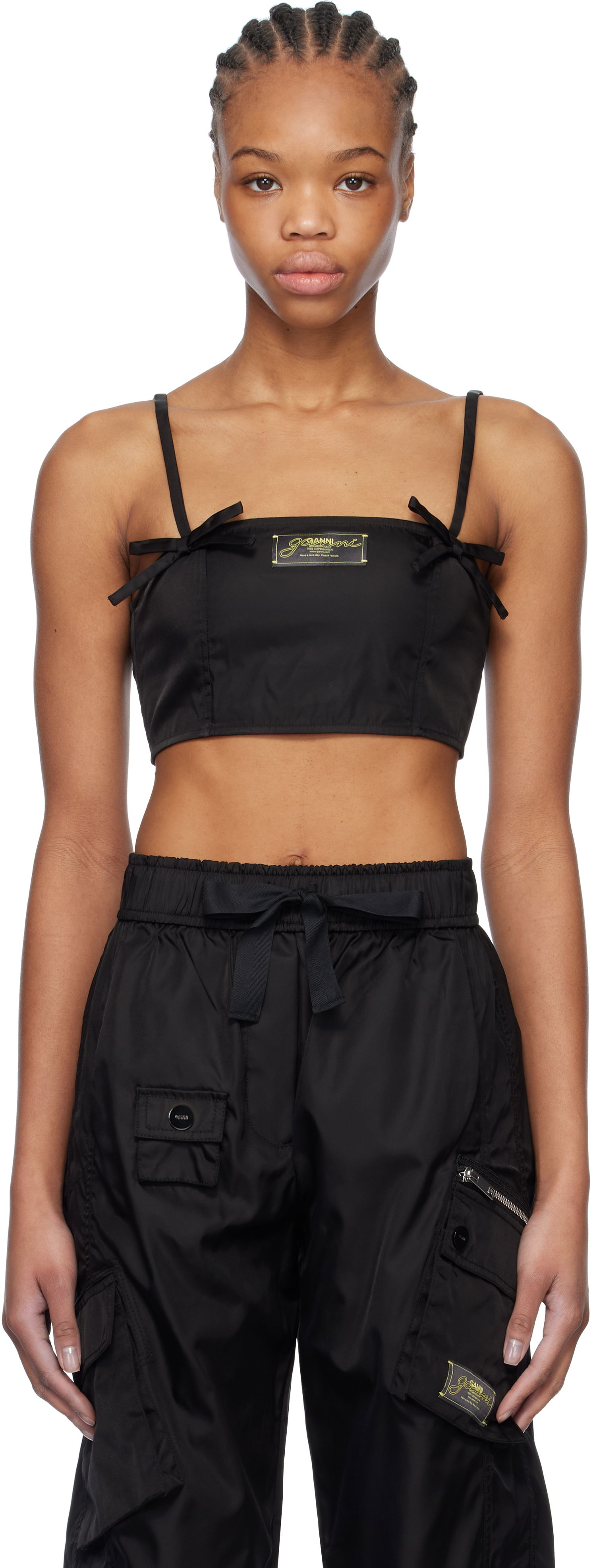 Crop top GANNI GANNI Duchesse Nylon Camisole Sort | W0483, 0