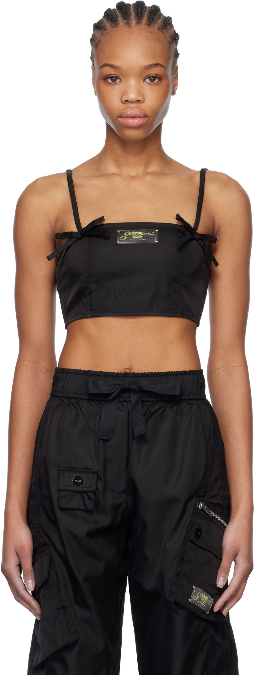 Crop top GANNI GANNI Duchesse Nylon Camisole Sort | W0483