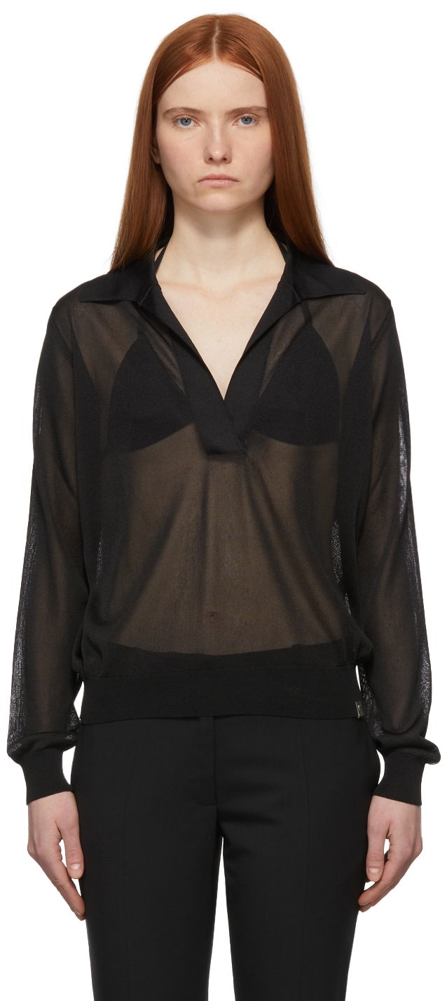 Skjorte 1017 ALYX 9SM Sheer Long Sleeve Polo Sort | AAWKN0139YA01.S22